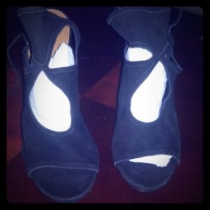 Black Suede Aquazzura Open Toe Heels